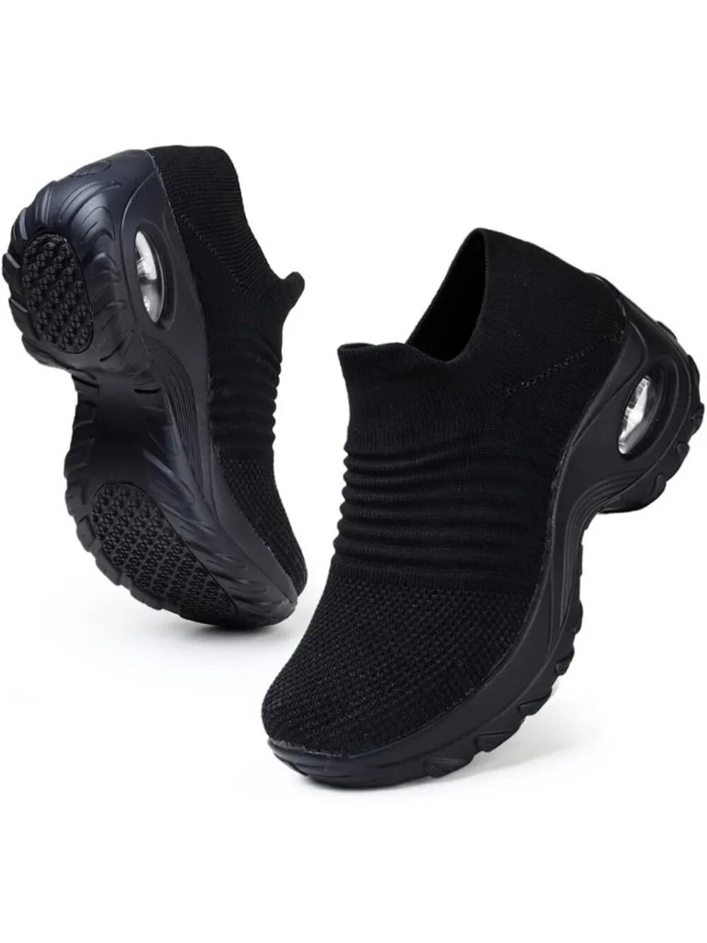 Women's All Black Walking Arch Support Non Slip Breathable Upper Sneaker Shoes